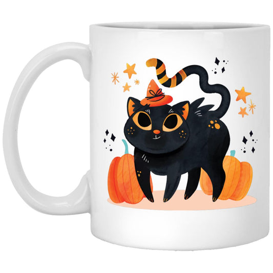 Cute Witchy Cat with Pumpkins Mug 11oz