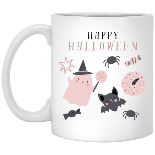 Happy Halloween Ghost with Bat Mug 11oz